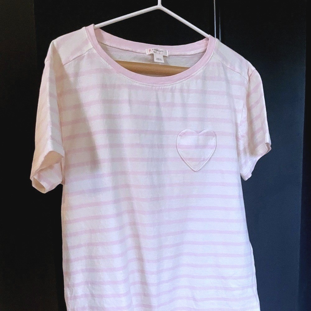 J. Crew Crewcuts Sweet Pink & White Heart Cotton Crewneck Tee, Size Girl's XL
